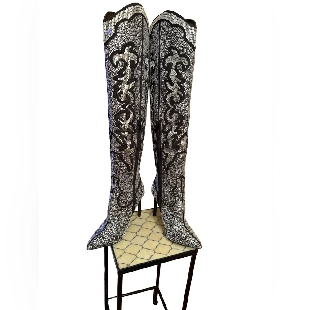 INC International Concepts NWT Sz 6.5 Black Rhinestone Embellished Boots (SH150) - Picture 3 of 15